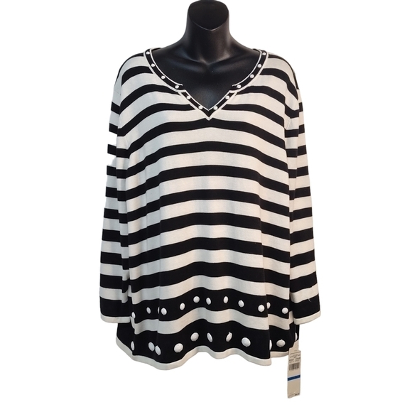 Alfred Dunner Women's Black White Striped Embellished Sweater Size XL NWT - Picture 3 of 11